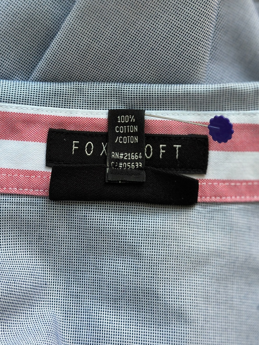 FOXCROFT NWOT BUTTON DOWN LIGHT BLUE SHIRT STRIPED CUFFS & PLACKET NO IRON | 12 - Picture 10 of 11